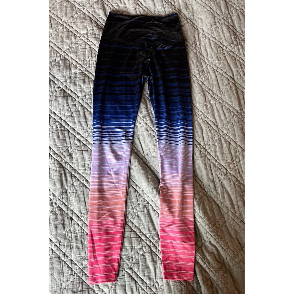 Beyond yoga high waist rise rainbow colorful stripe ombré silky leggings small